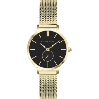 Alfred Sung Serentiy Stainless Steel Bracelet Watch, 33mm In Gold Strap Black Dial