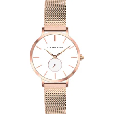 Alfred Sung Serentiy Stainless Steel Bracelet Watch, 33mm In Rose Gold Strap White Dial