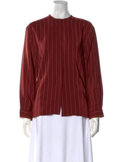 Pre-owned Alfred Sung Silk Striped Blouse In Red