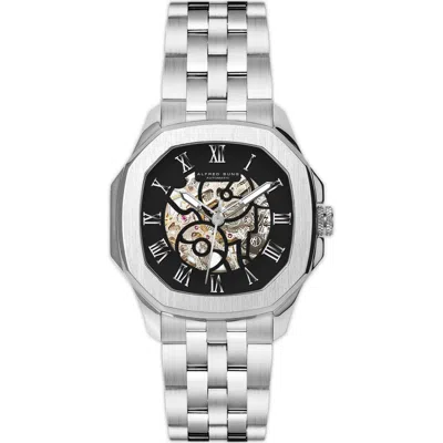 Alfred Sung Skeleton Dial Automatic Bracelet Watch, 42mm In Black/ Silver