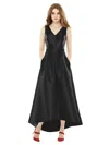 Alfred Sung Sleeveless Pleated Skirt High Low Dress With Pockets In Black