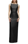 Alfred Sung Sleeveless Satin Twill Column Gown In Black