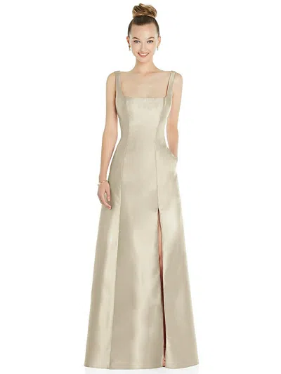 Alfred Sung Sleeveless Square-neck Princess Line Gown With Pockets In Neutral
