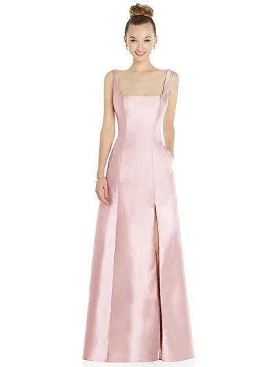 Alfred Sung Sleeveless Square-neck Princess Line Gown With Pockets In Pink