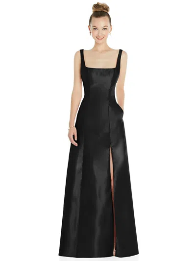 Alfred Sung Sleeveless Square-neck Princess Line Gown With Pockets In Black