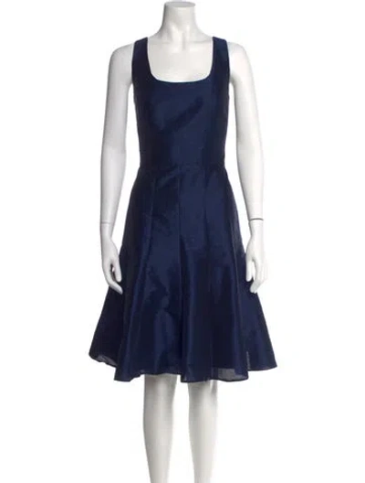 Pre-owned Alfred Sung Square Neckline Knee-length Dress In Blue