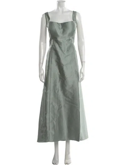 Pre-owned Alfred Sung Square Neckline Long Dress In Green