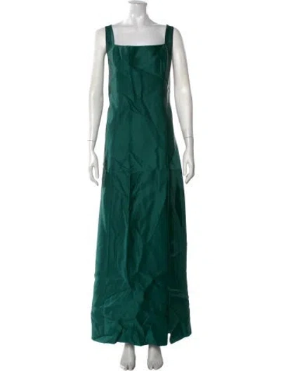 Pre-owned Alfred Sung Square Neckline Long Dress In Green