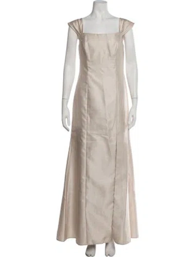Pre-owned Alfred Sung Square Neckline Long Dress In Neutrals