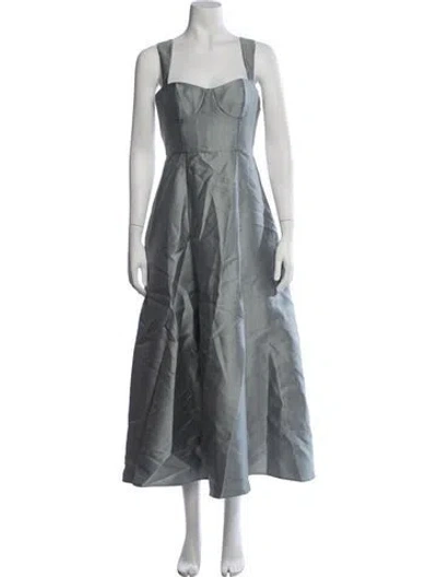 Pre-owned Alfred Sung Square Neckline Midi Length Dress In Blue