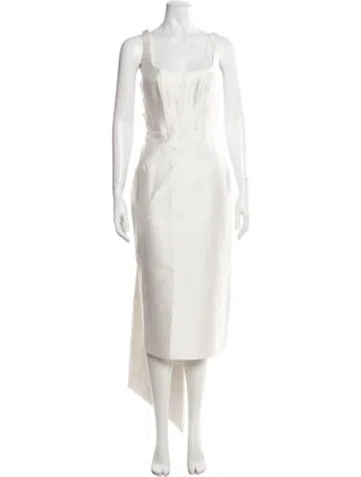 Pre-owned Alfred Sung Square Neckline Midi Length Dress In White