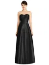 ALFRED SUNG STRAPLESS A-LINE SATIN DRESS WITH POCKETS