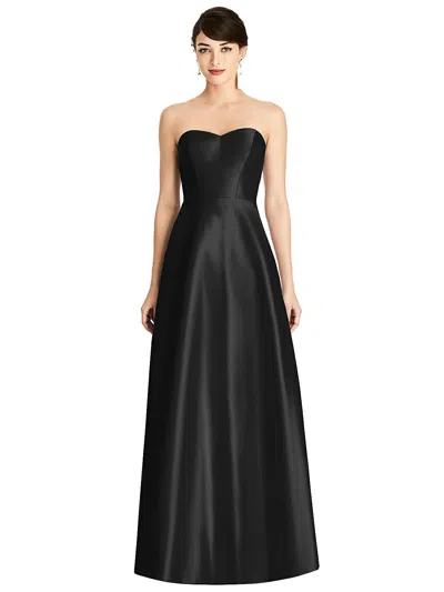 Alfred Sung Strapless A-line Satin Dress With Pockets In Black