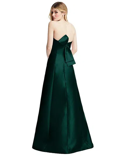Alfred Sung Strapless A-line Satin Gown With Modern Bow Detail In Green