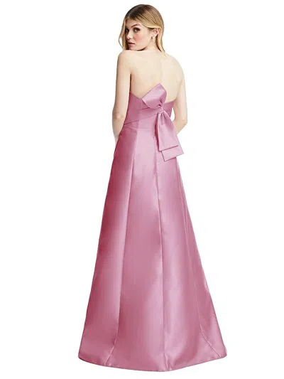 Alfred Sung Strapless A-line Satin Gown With Modern Bow Detail In Pink