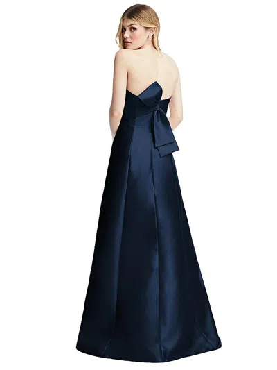 Alfred Sung Strapless A-line Satin Gown With Modern Bow Detail In Blue