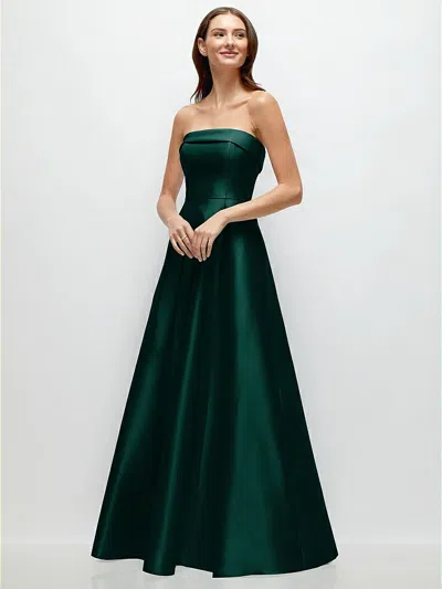 ALFRED SUNG STRAPLESS BIAS CUFF BODICE SATIN GOWN WITH POCKETS