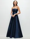 Alfred Sung Strapless Bias Cuff Bodice Satin Gown With Pockets