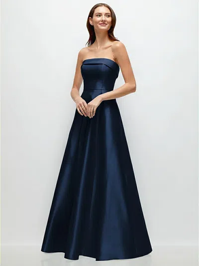 Alfred Sung Strapless Bias Cuff Bodice Satin Gown With Pockets In Blue