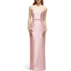 Alfred Sung Strapless Satin Column Dress With Bow-trimmed Skinny Belt