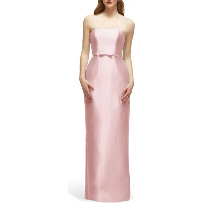 Alfred Sung Strapless Bow Belt Satin Twill Column Gown