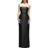 Alfred Sung Strapless Bow Belt Satin Twill Column Gown In Black