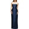 Alfred Sung Strapless Bow Belt Satin Twill Column Gown