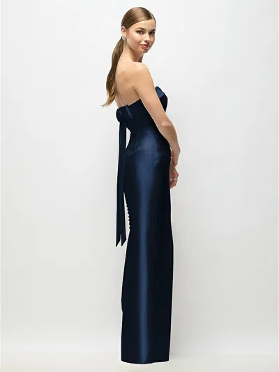 Alfred Sung Strapless Cuff Satin Maxi Dress With Column Skirt & Back Bow