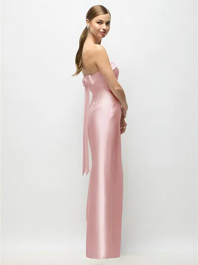 Alfred Sung Strapless Cuff Satin Maxi Dress With Column Skirt & Back Bow