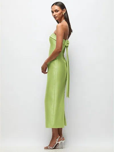 Alfred Sung Strapless Cuff Satin Midi Dress With Column Skirt & Back Bow