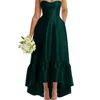 Alfred Sung Strapless Deep Ruffle Hem Satin High Low Dress With Pockets In Green