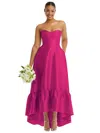 Alfred Sung Strapless Deep Ruffle Hem Satin High Low Dress With Pockets In Multi