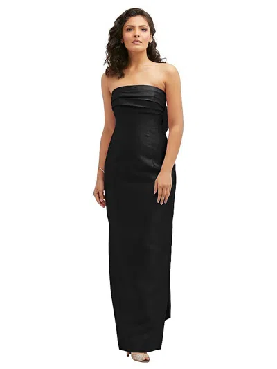 Alfred Sung Strapless Draped Bodice Column Dress With Oversized Bow In Black