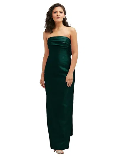 Alfred Sung Strapless Draped Bodice Column Dress With Oversized Bow In Evergreen