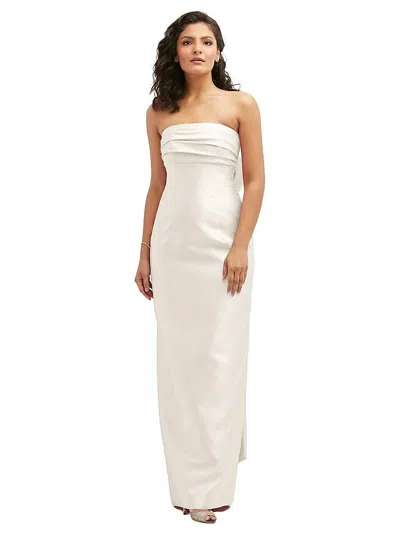 Alfred Sung Strapless Draped Bodice Column Dress With Oversized Bow In Neutral