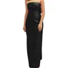Alfred Sung Strapless Draped Bodice Column Dress With Oversized Bow In Black