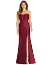 Alfred Sung Strapless Satin Gown Formal Dress In Burgundy In White