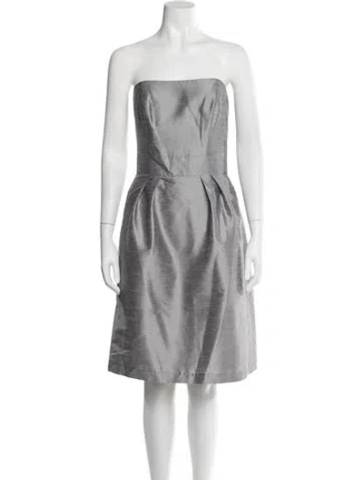 Pre-owned Alfred Sung Strapless Knee-length Dress In Gray