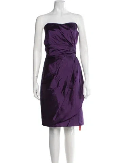 Pre-owned Alfred Sung Strapless Knee-length Dress In Purple
