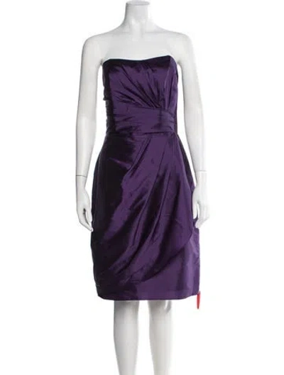Pre-owned Alfred Sung Strapless Knee-length Dress In Purple