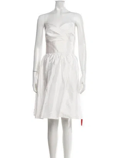 Pre-owned Alfred Sung Strapless Knee-length Dress In White