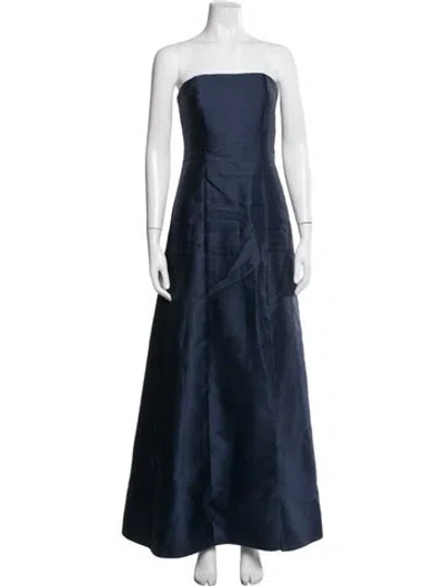 Pre-owned Alfred Sung Strapless Long Dress In Blue