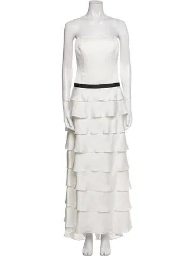 Pre-owned Alfred Sung Strapless Long Dress In White
