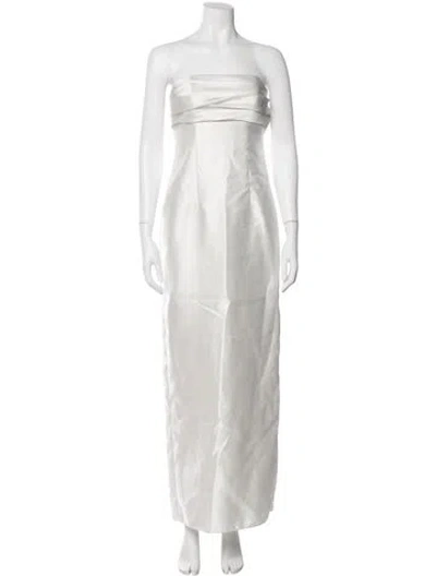 Pre-owned Alfred Sung Strapless Long Dress In White