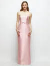 Alfred Sung Strapless Satin Column Dress With Bow-trimmed Skinny Belt In Pink