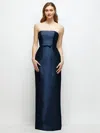 Alfred Sung Strapless Satin Column Dress With Bow-trimmed Skinny Belt