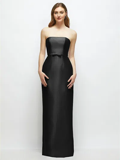 Alfred Sung Strapless Satin Column Dress With Bow-trimmed Skinny Belt In Black