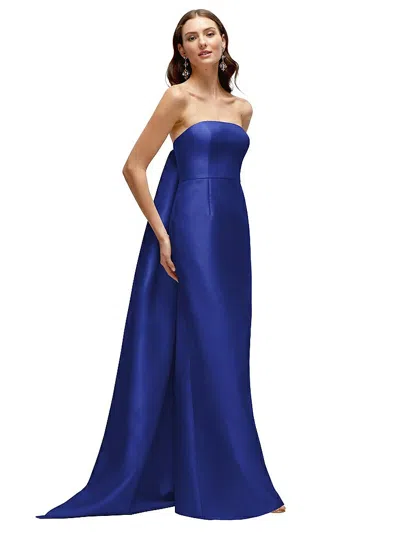 Alfred Sung Strapless Satin Column Dress With Removeable Watteau Train