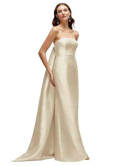 Alfred Sung Strapless Satin Column Dress With Removeable Watteau Train