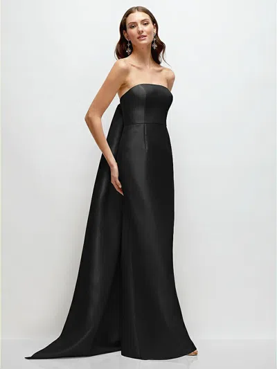 ALFRED SUNG STRAPLESS SATIN COLUMN DRESS WITH REMOVEABLE WATTEAU TRAIN